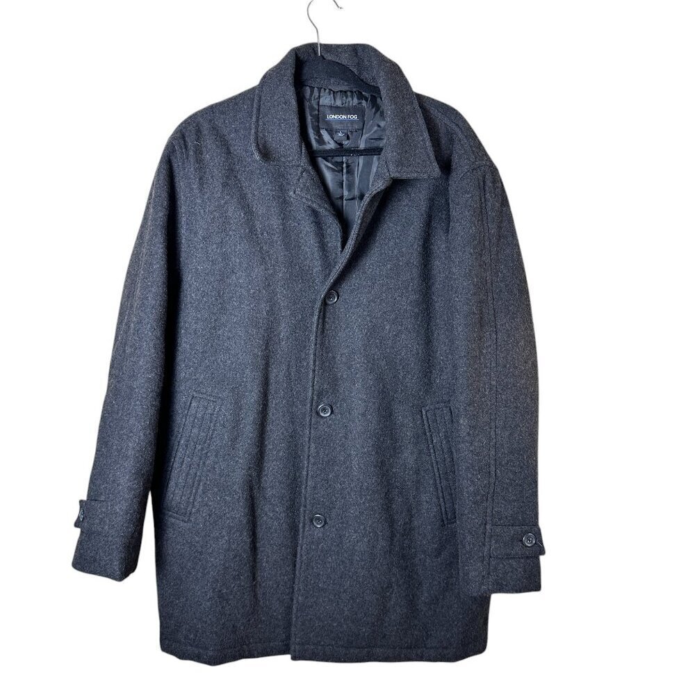 LONDON FOG Wool Insulated Charcoal Button Coat Jacket Size Large